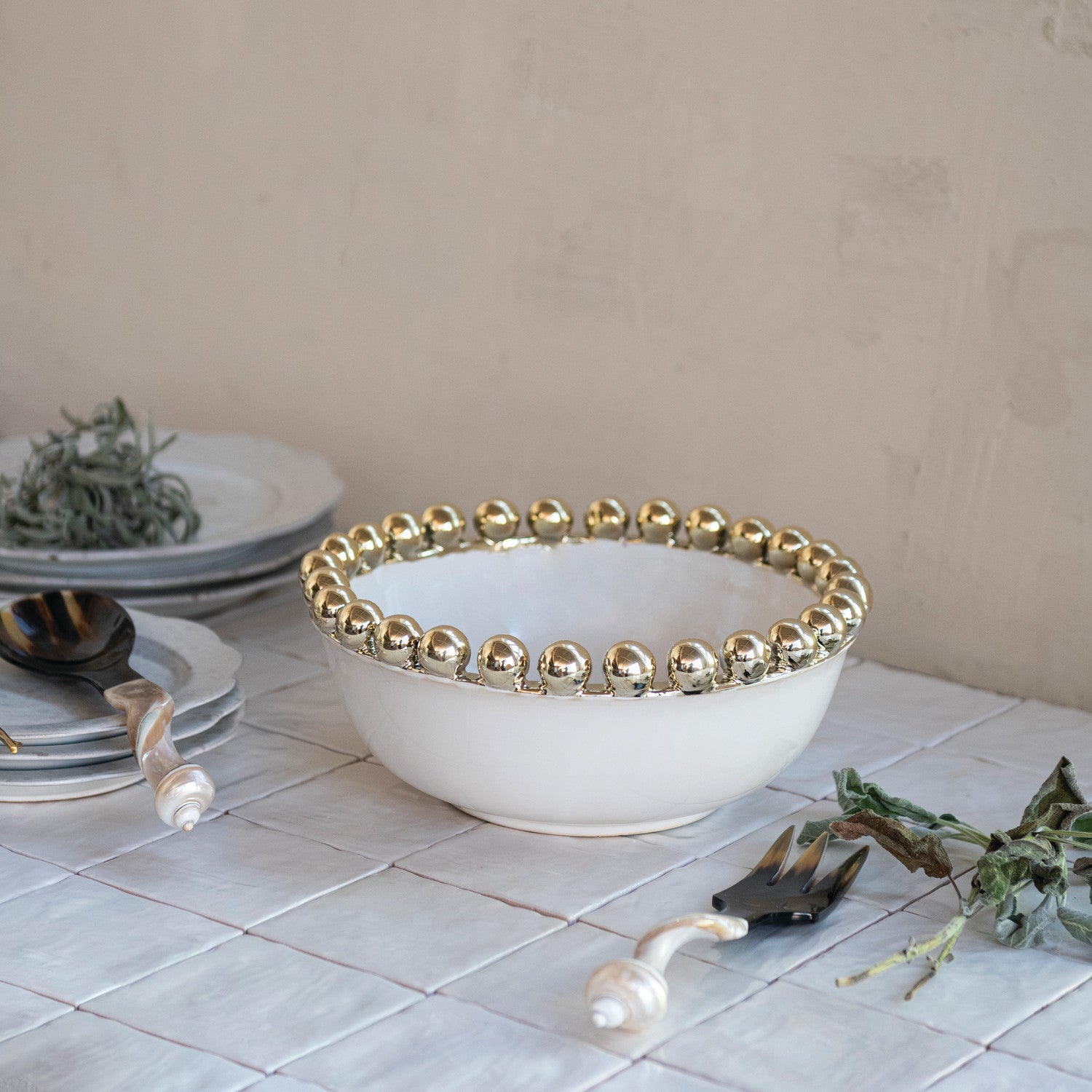 Round Stoneware Gold Serving Bowl