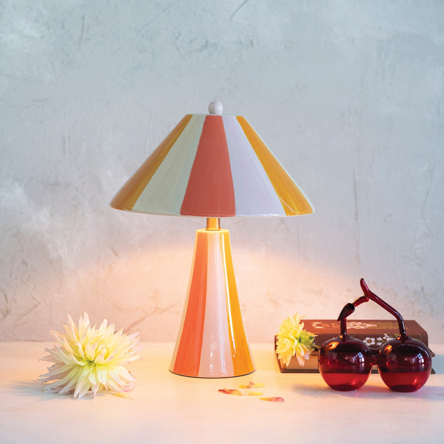 Striped Stoneware Table Lamp