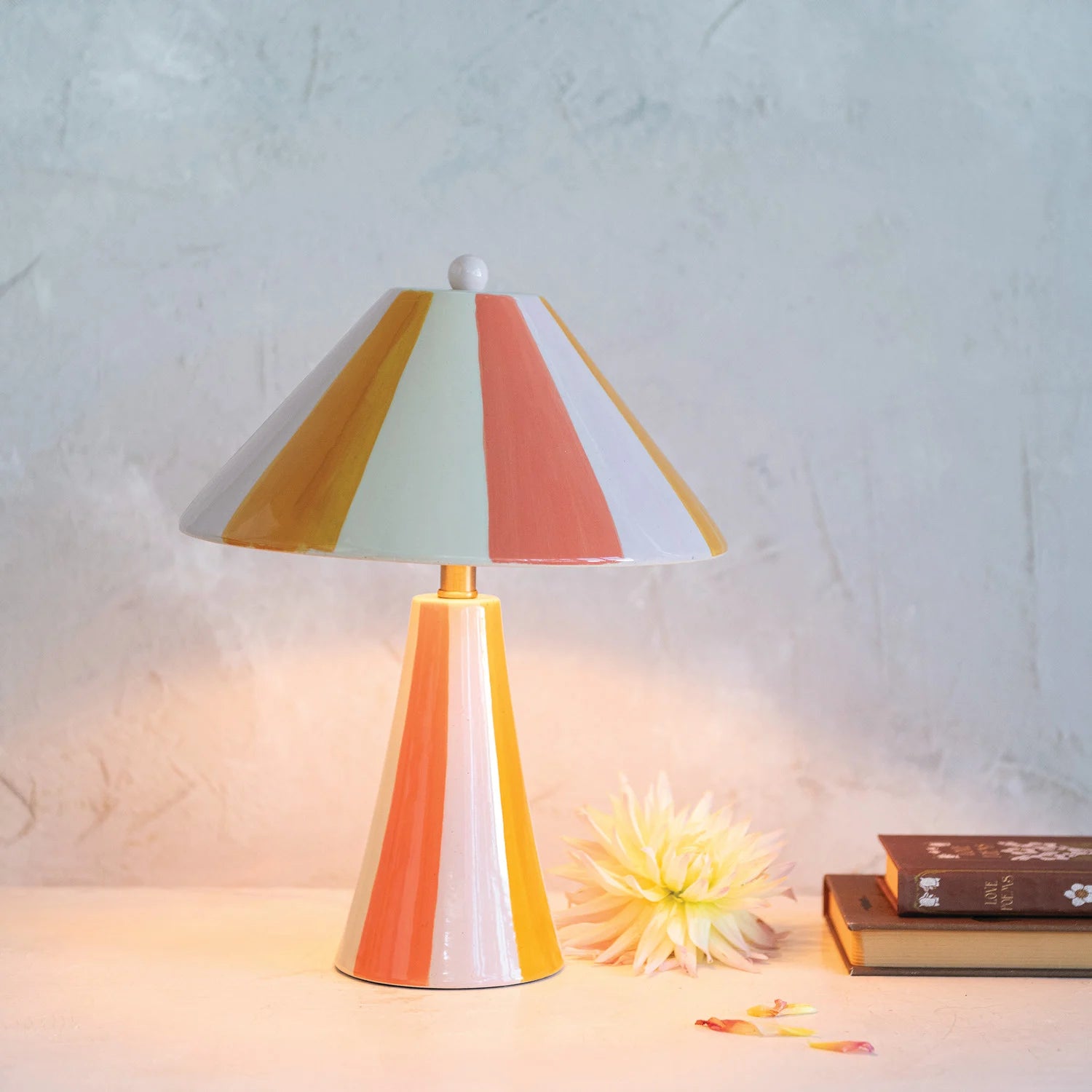 Striped Stoneware Table Lamp