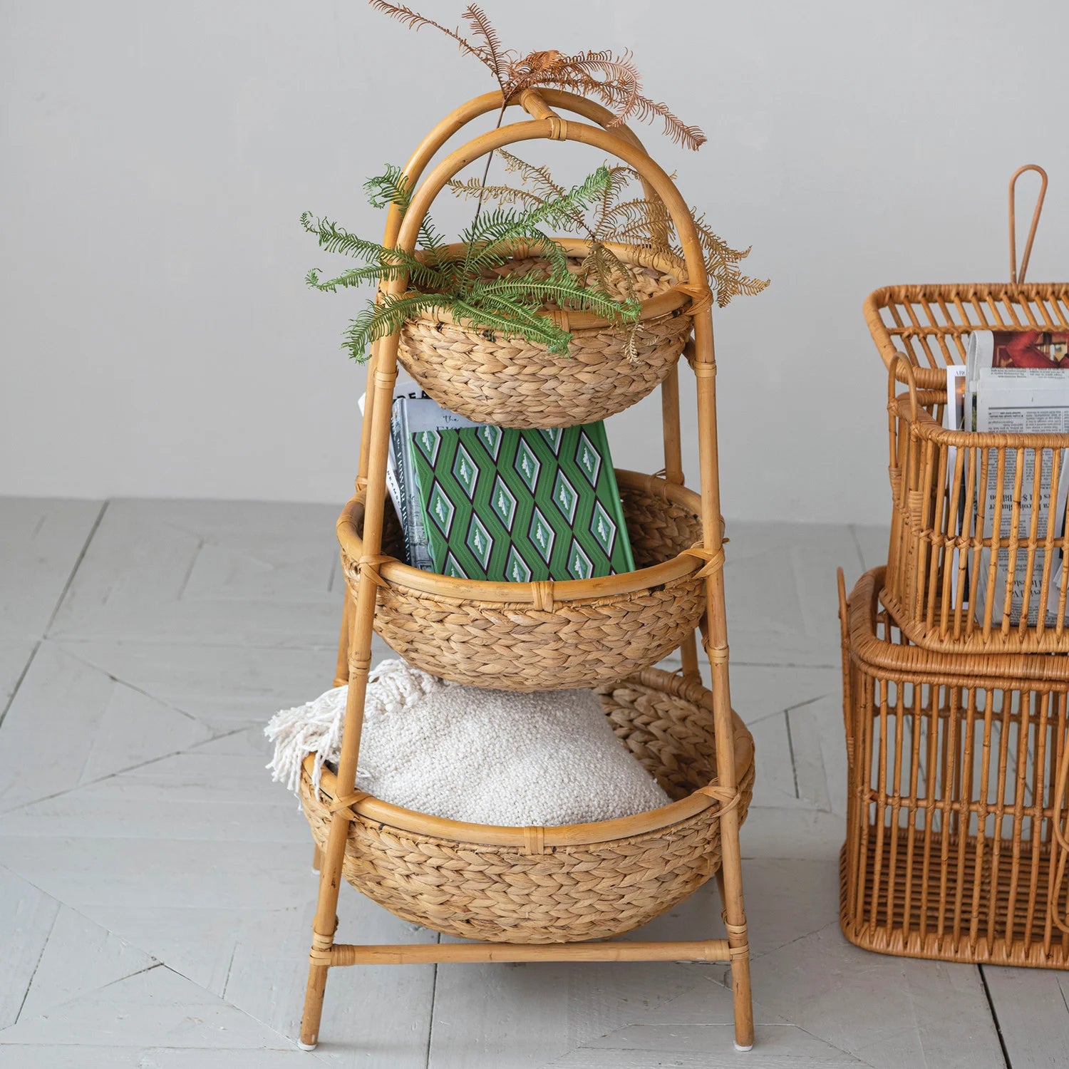 Rattan and Water Hyacinth 3-Tier Basket