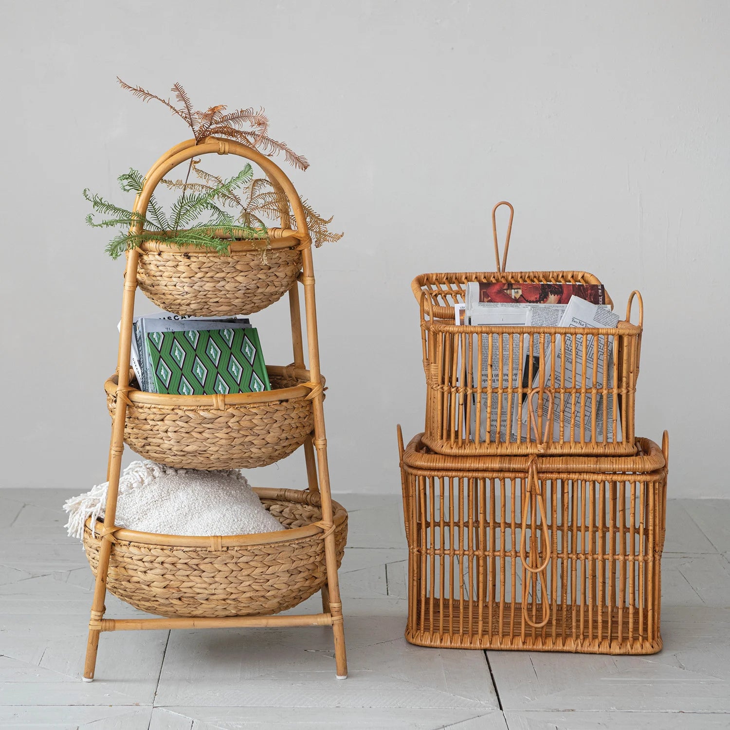 Rattan and Water Hyacinth 3-Tier Basket