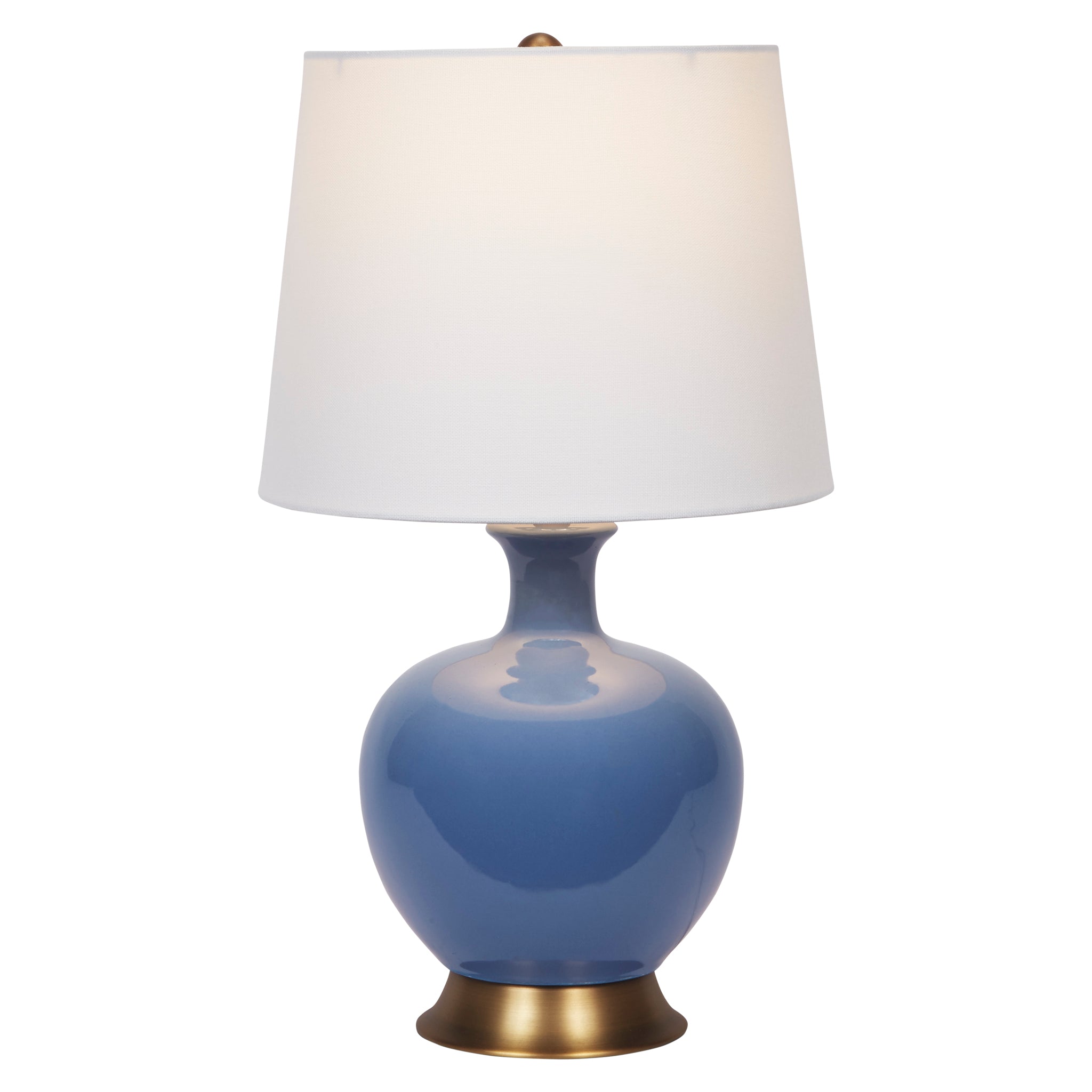French Blue Ceramic Lila Table Lamp With White Linen Shade