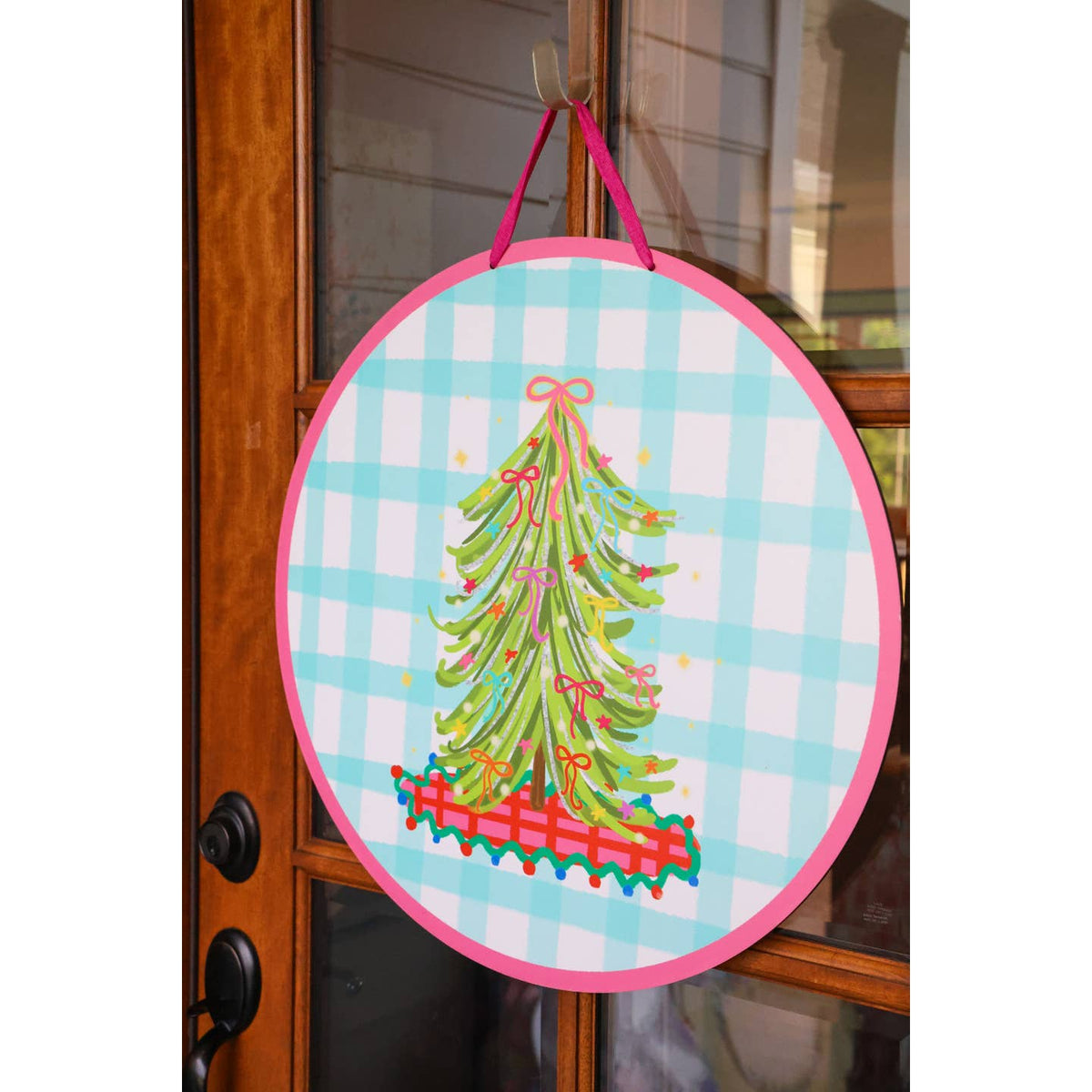 Bow Christmas Tree Circle Door Hanger