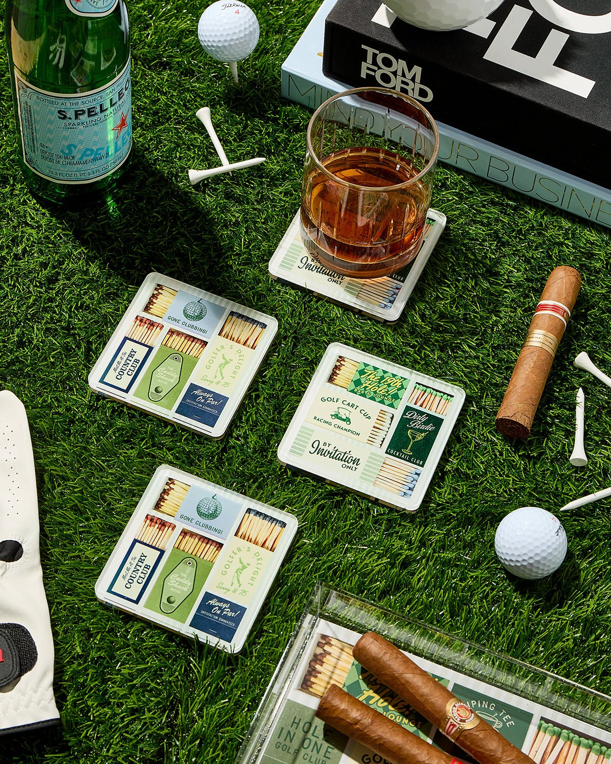 Golf Matchbook Coasters Boxed Set of 4