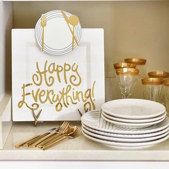 White Stripe Big Happy Everything! Square Platter