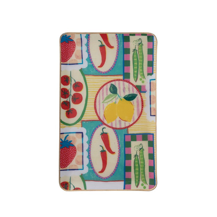 Enameled Metal Tray with Fruits and Vegetables