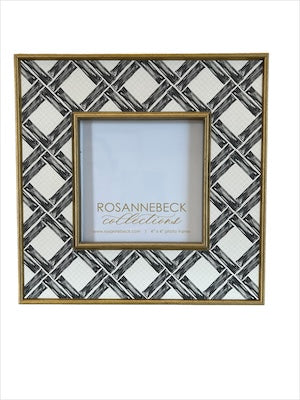 Gold Handpainted Black Bamboo Gingham 4x4 Frame