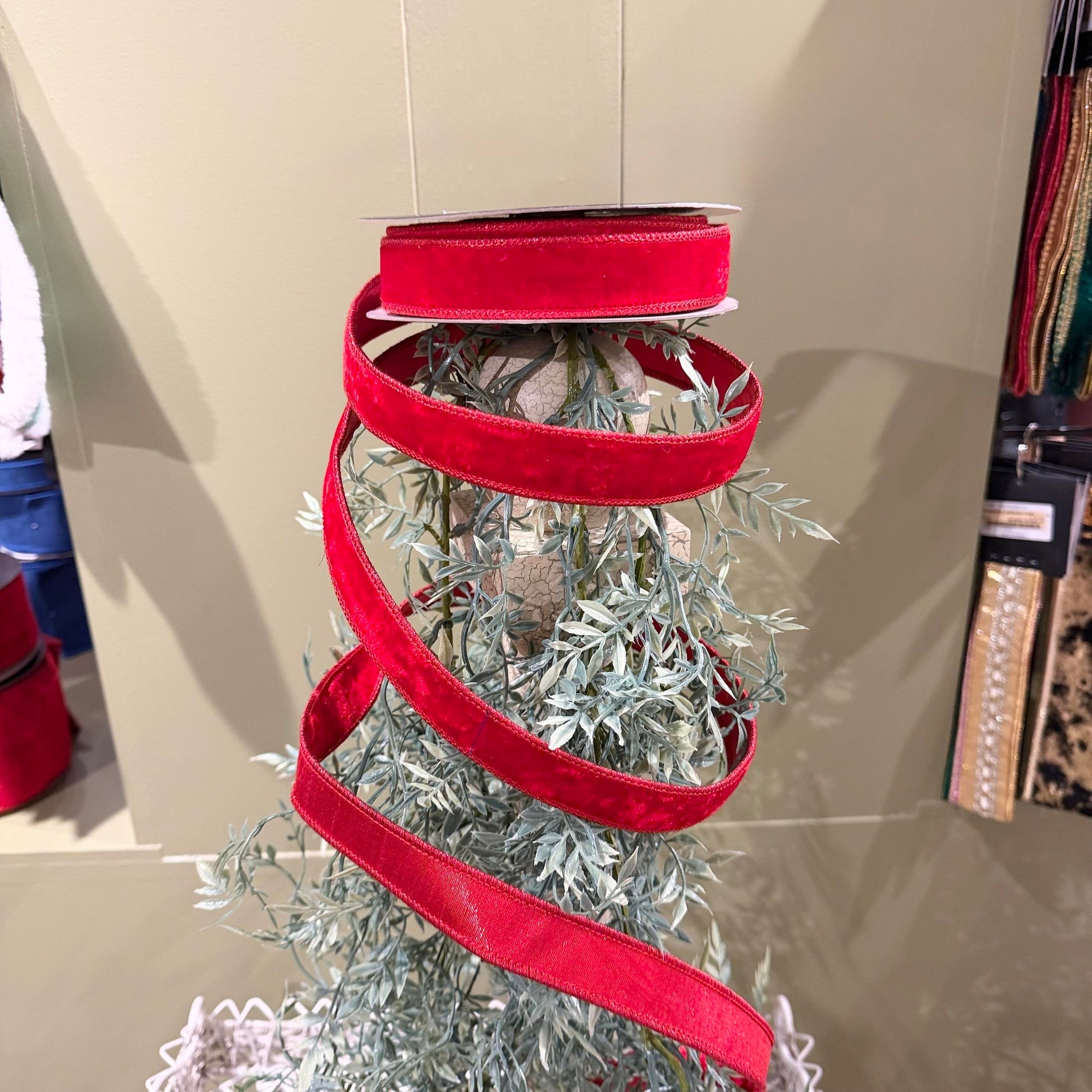 Velvet Metallic Dupion Fused Red Ribbon
