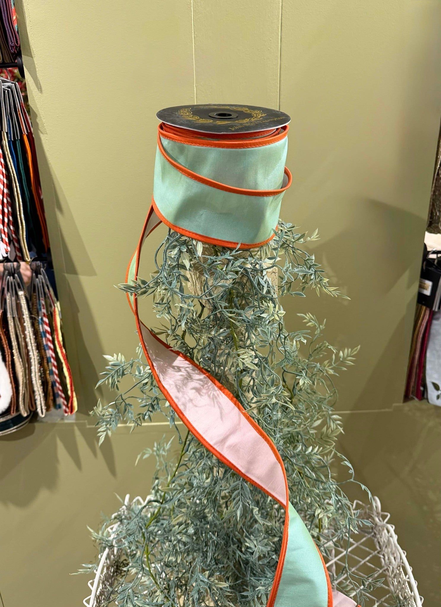 Tafetta DBL Dupion Tafetta Piping Mint/Orange Ribbon