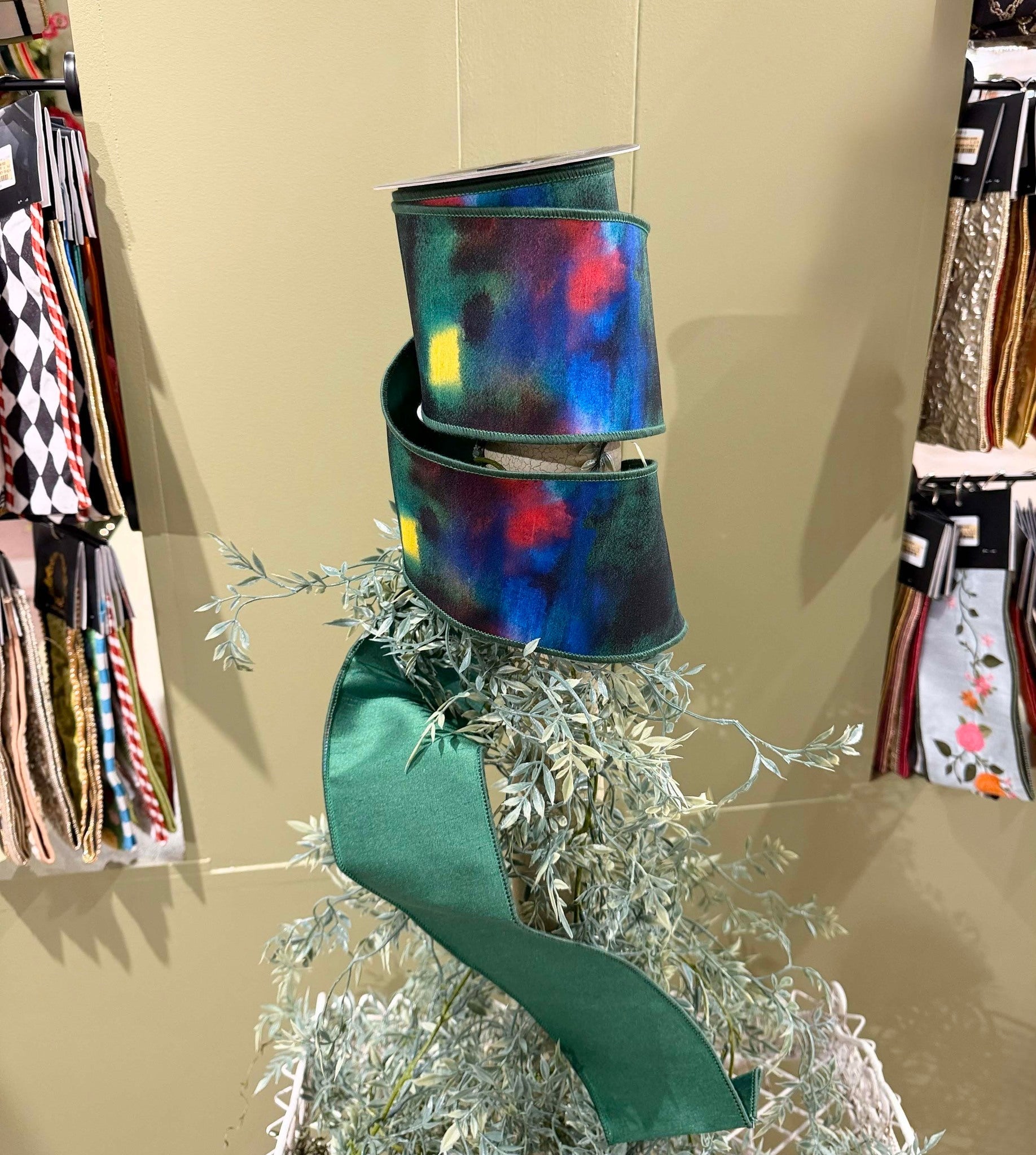 Water Color Taffeta Fused Green Ribbon