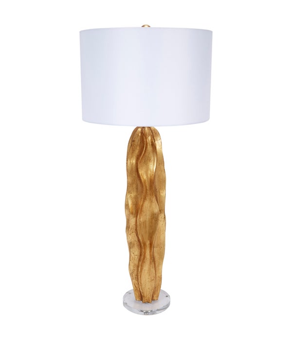 Gold Leaf Stanton Wave Buffet Lamp with White Linen Shade