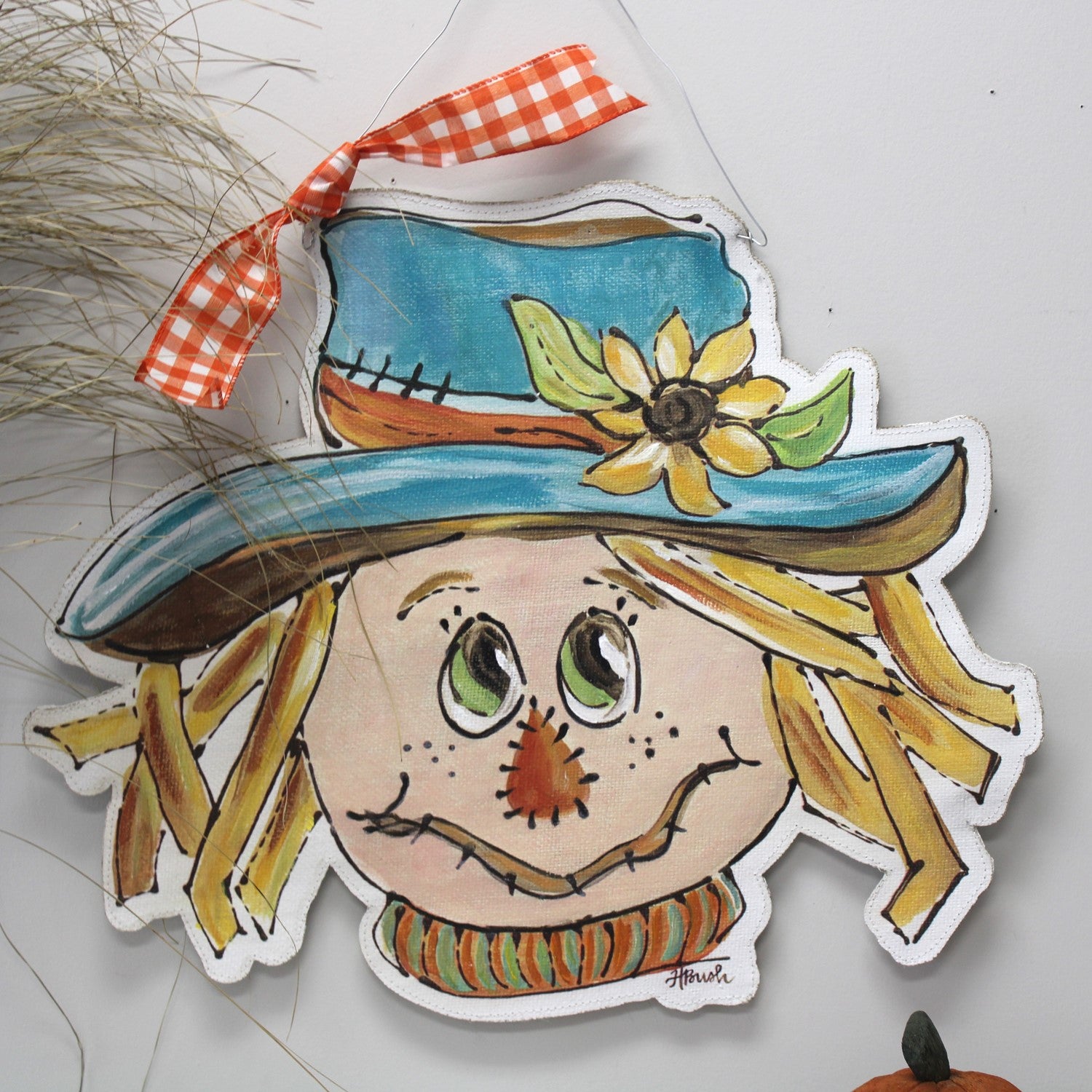 Handpainted Burlap Door Décor, Scarecrow
