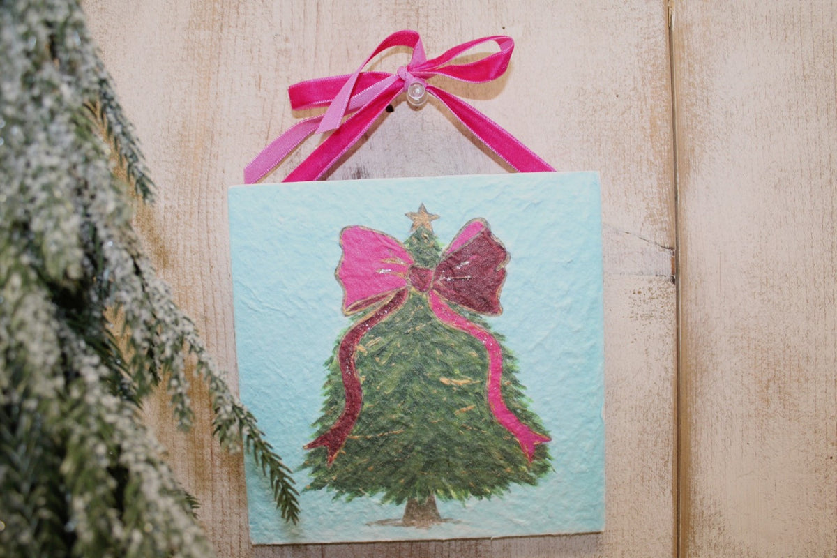 Glitter Tree with Bow Textured Paper Ornament