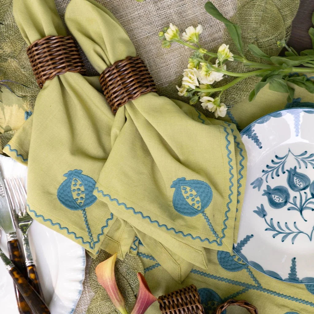 Pomegranate Crewel Chartreuse & Teal Napkins | Set of 4