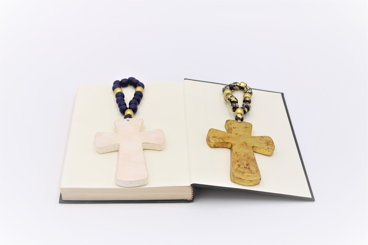 10" Capiz Cross with Navy Beaded Hanger