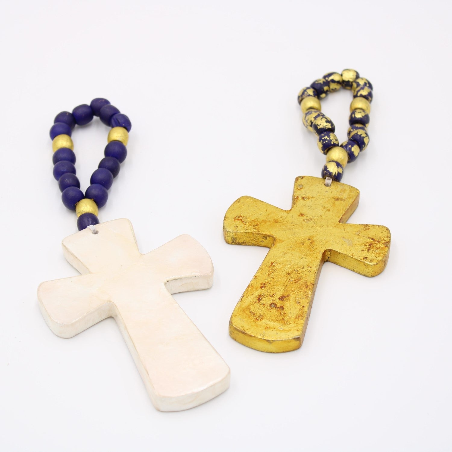 10" Capiz Cross with Navy Beaded Hanger