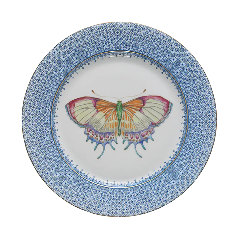 Cornflower Lace Dessert Plate with Butterfly