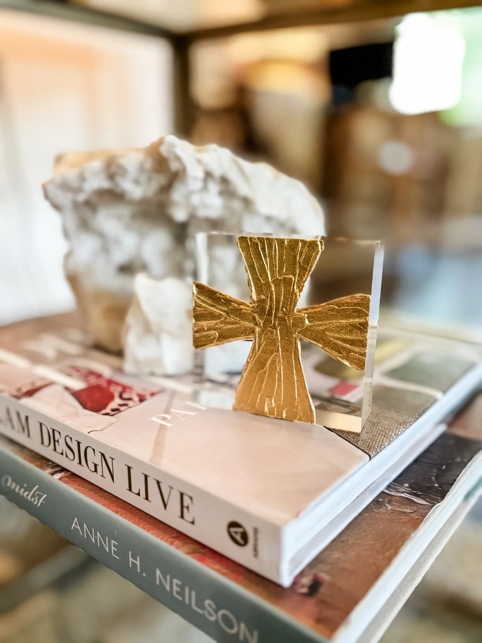 Wide Gold Cross Acrylic Block