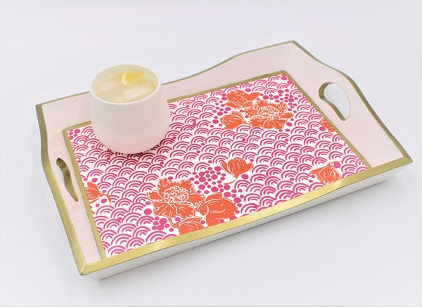 Handpainted Wood Tray, Pink/Orange Floral
