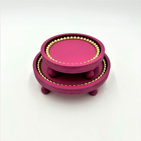 Small Round Fuchsia Wooden Tray