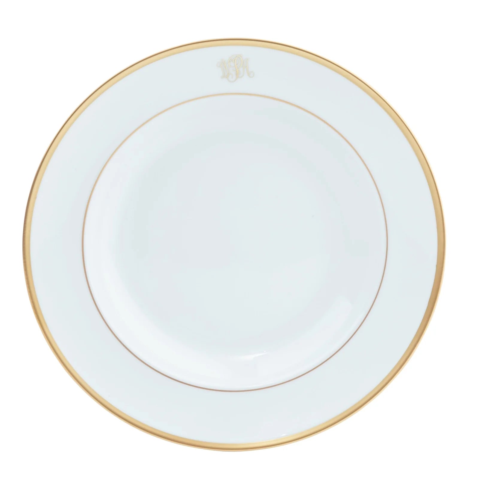 Ultra-White Signature Rim Salad Plate Gold - Monogrammed "R"