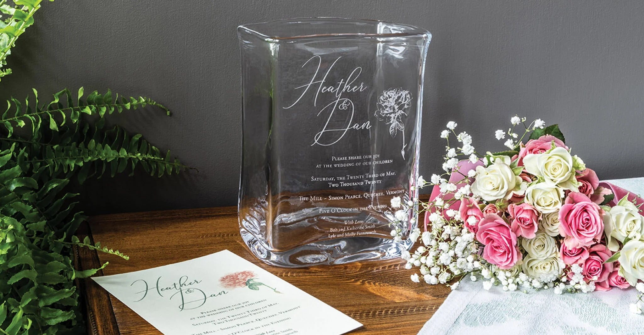 Engraved Weston Vase with Wedding Invitation - Large