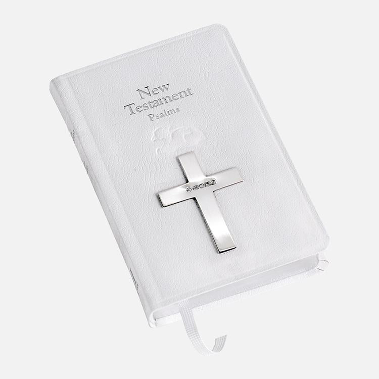 Small White Leather Holy Bible with Sterling Cross