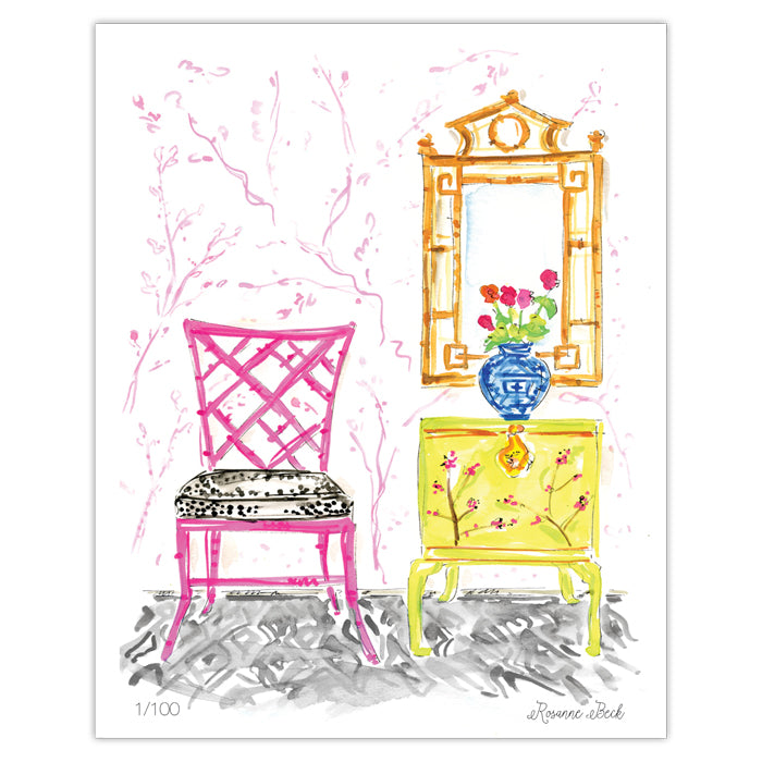 Pink Interior Watercolor Art Print
