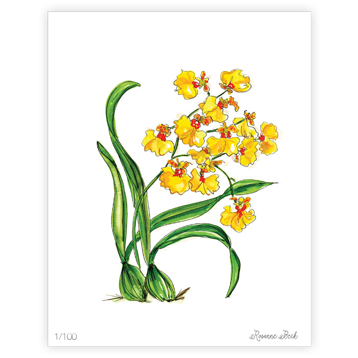 Yellow Orchid Botanicals Watercolor Art Print