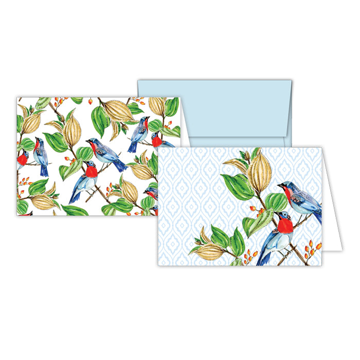 Blue & Orange Bird Botanical Stationery Notes