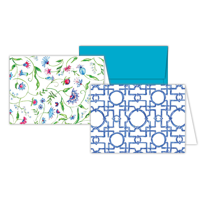 Asian Trellis / Blue Floral Stationery Notes