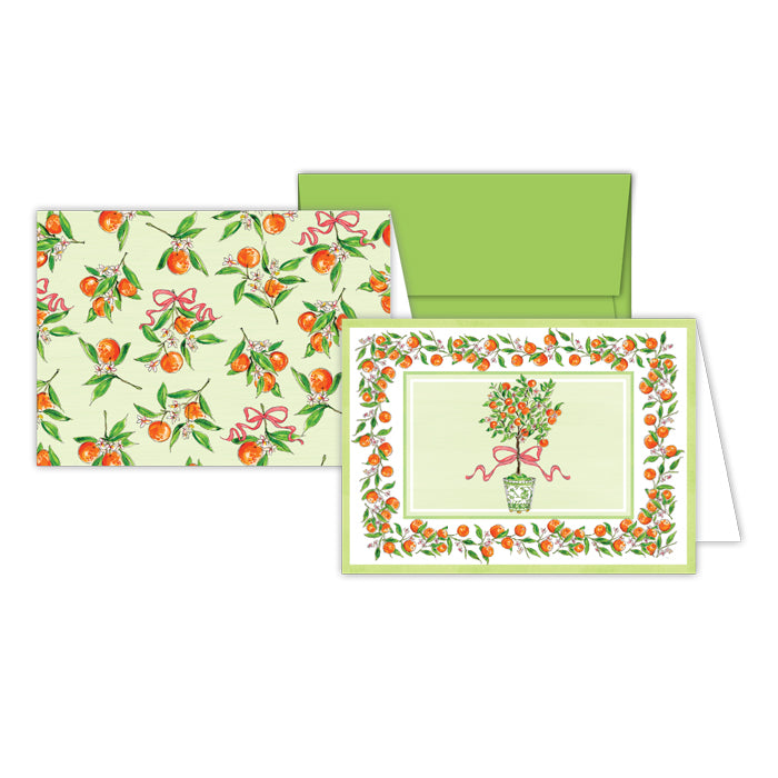 Handpainted Orange Topiary in Chinoiserie Pot Stationery Notes