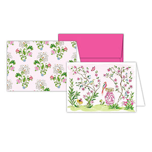 Petite Note Combo Handpainted Pink Enchanted Garde/ Floral Block Print