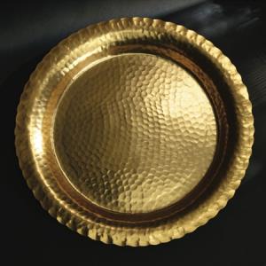 Gold Hammered Round Platter 15.5"