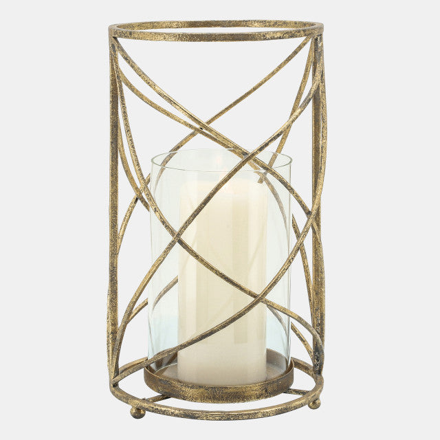 Metal 10 Hurricane Candle Holder, Gold