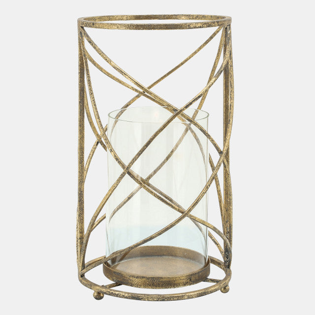 Metal 13 Hurricane Candle Holder, Gold