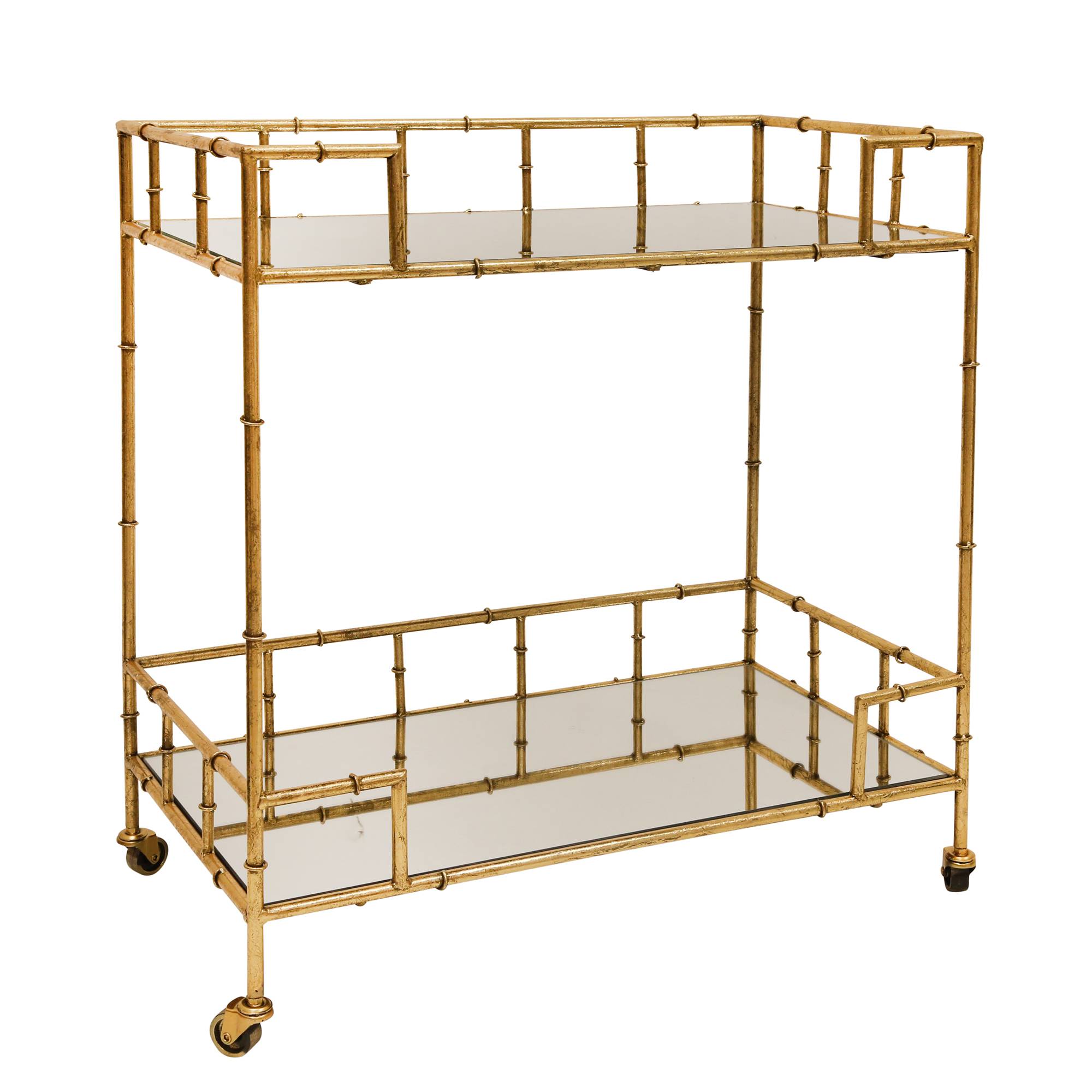 2-Tier Gold Metal Bar Cart, Mirrored Top