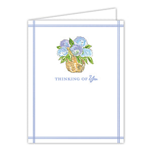 Thinking Of You Floral Bouquet in Wicker Basket Greeting Card