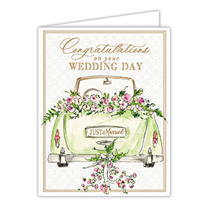 Greeting Card- Handpainted Congratulations on your Wedding Day Getaway Car