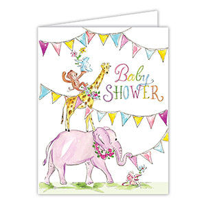 Handpainted Baby Shower Circus Animals Greeting Card