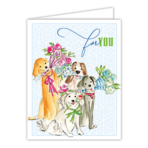 Handpainted For You Puppies with Posies Greeting Card