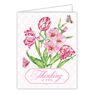 Handpainted Thinking of You Pink Botanicals Greeting Card