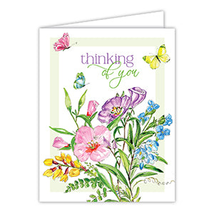 Handpainted Thinking of You Floral with Butterflies Greeting Card