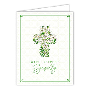 Handpainted With Deepest Sympathy White Lily Cross Greeting Card