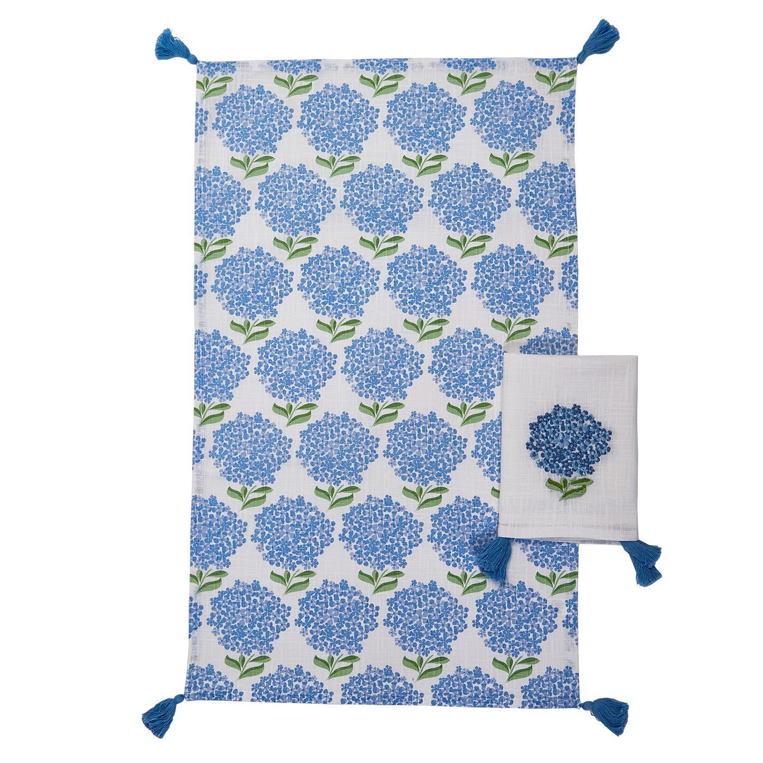 Hydrangea Set of 2 Dish Towels with Decorative Tassels