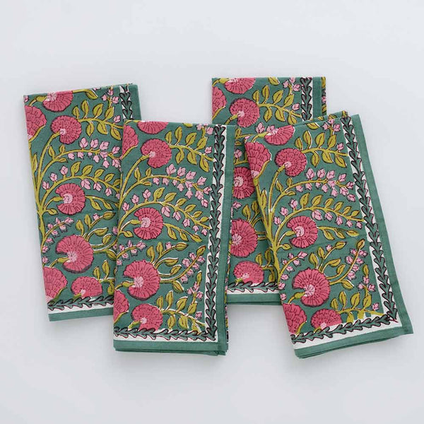 Cactus Flower Jade Napkins - Set of 4