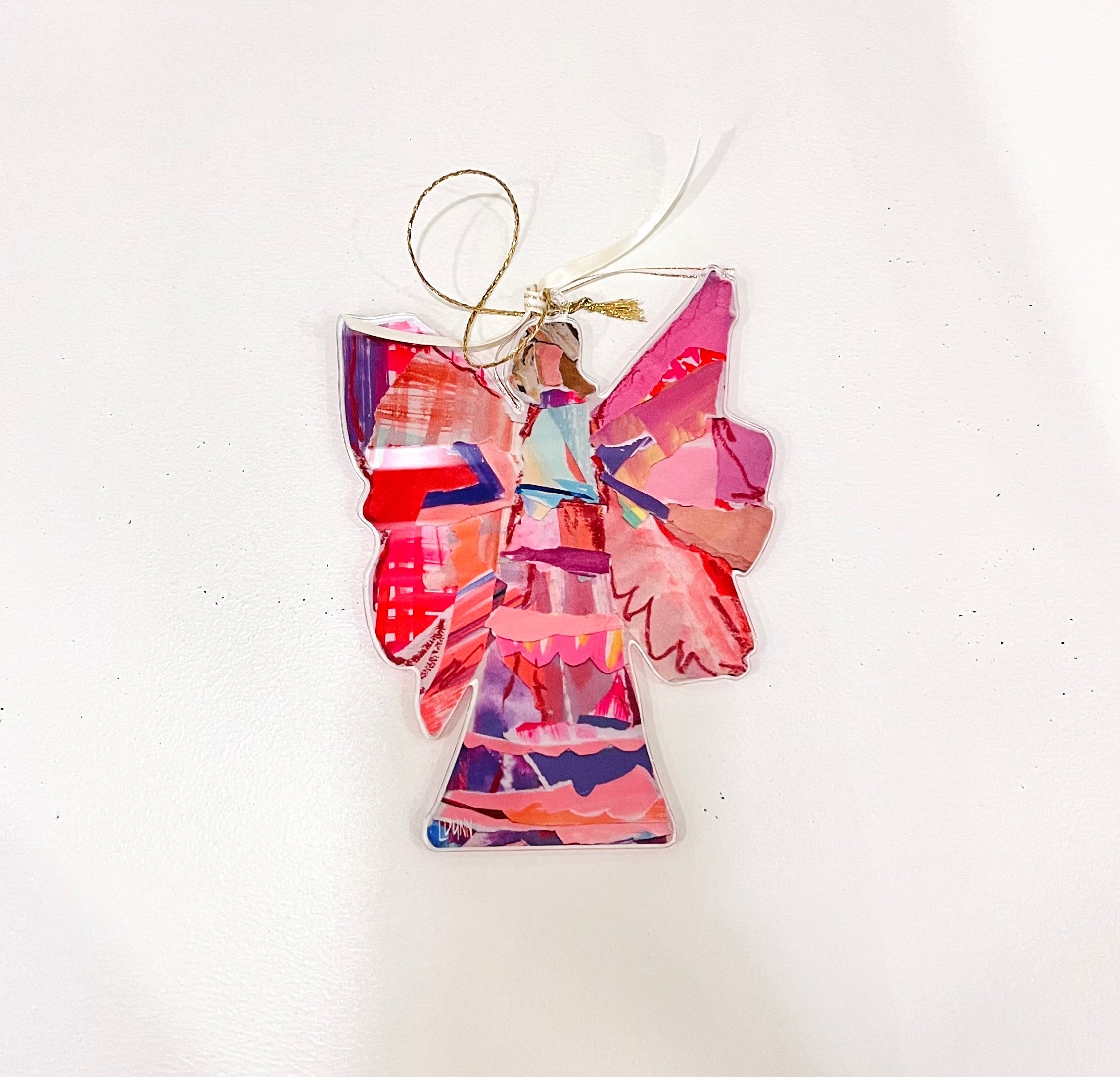 "Good News" Acrylic Angel Ornament- Pink