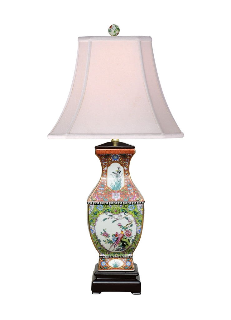 Porcelain Green Square Medallion Vase Lamp