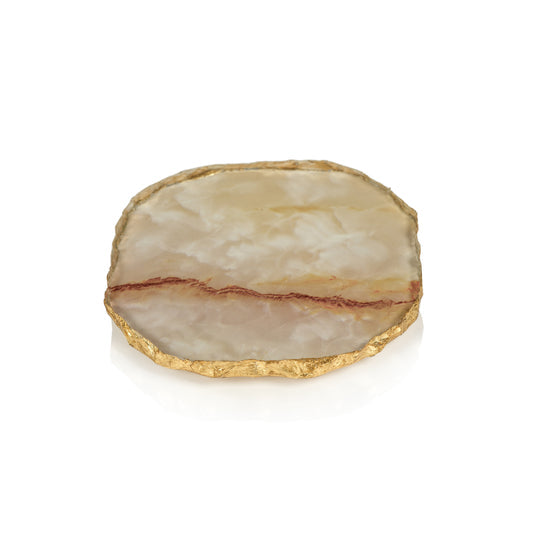 Set of 4 - Agate Marble Glass Coaster with Gold Rim - Pink Tone