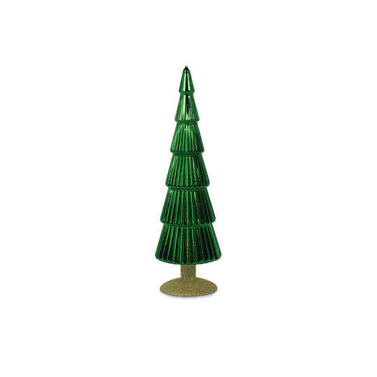 Alpine Glass Tree on Gold Glitter Base - Green - 13.5 in